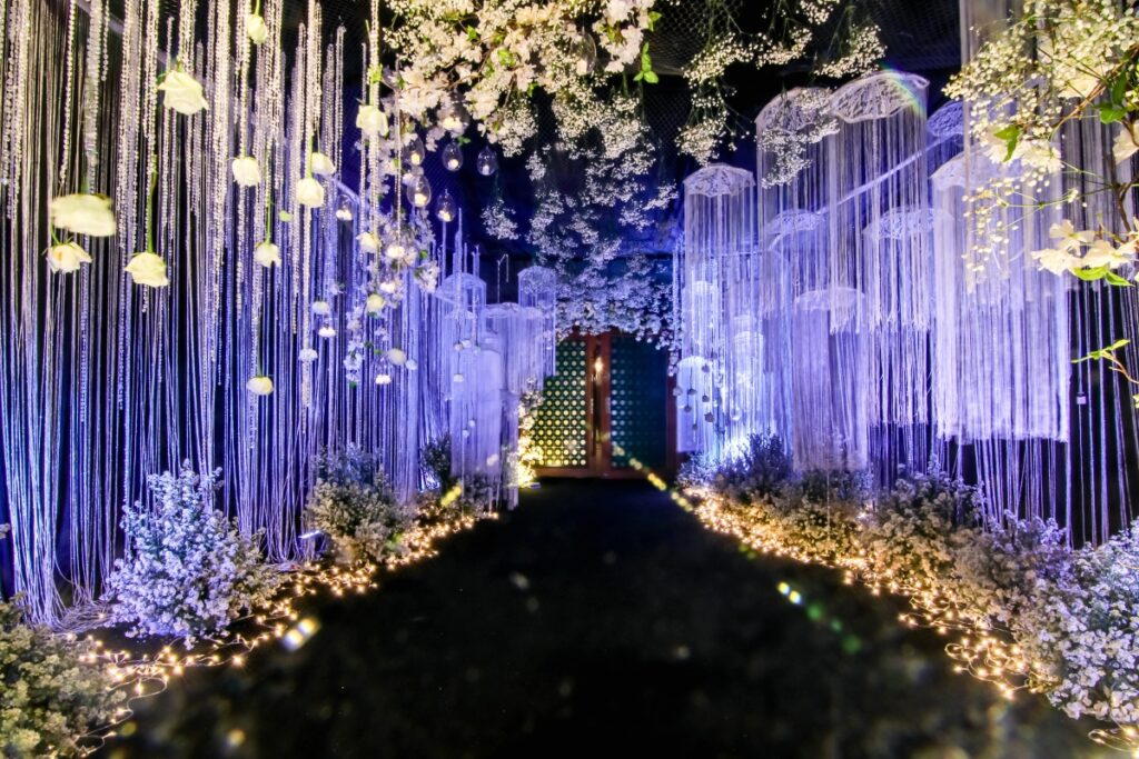 Beautifully decorated hall for a ballroom wedding at the Royal Wing Suites & Spa