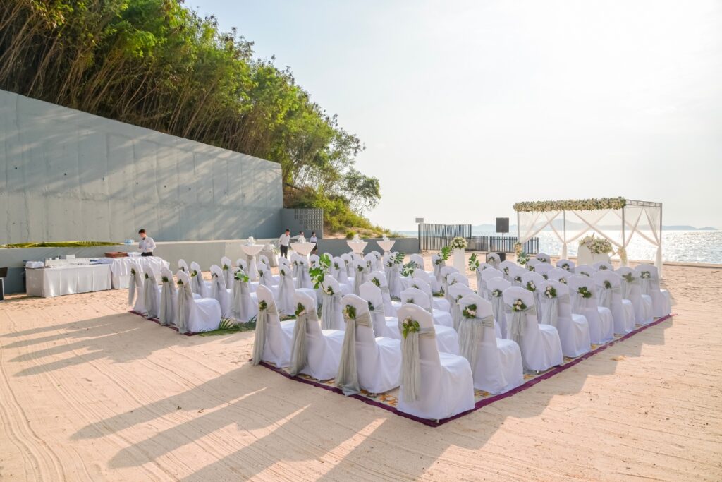 Setting up for a beautiful beach wedding in Pattaya at the Royal Wing Suites & Spa