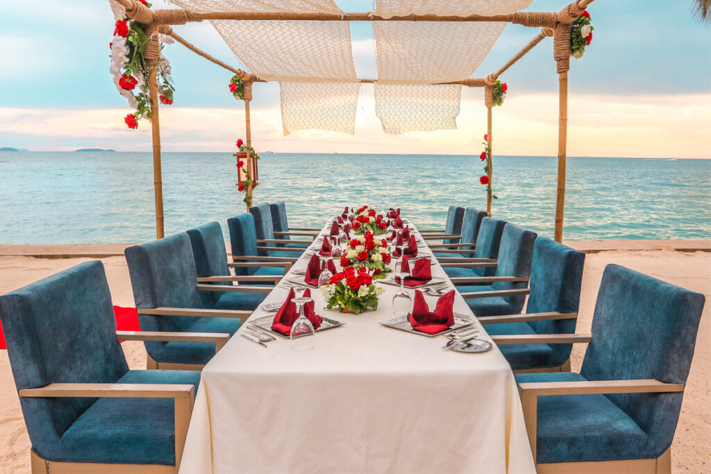 Private dinner set up on the beach