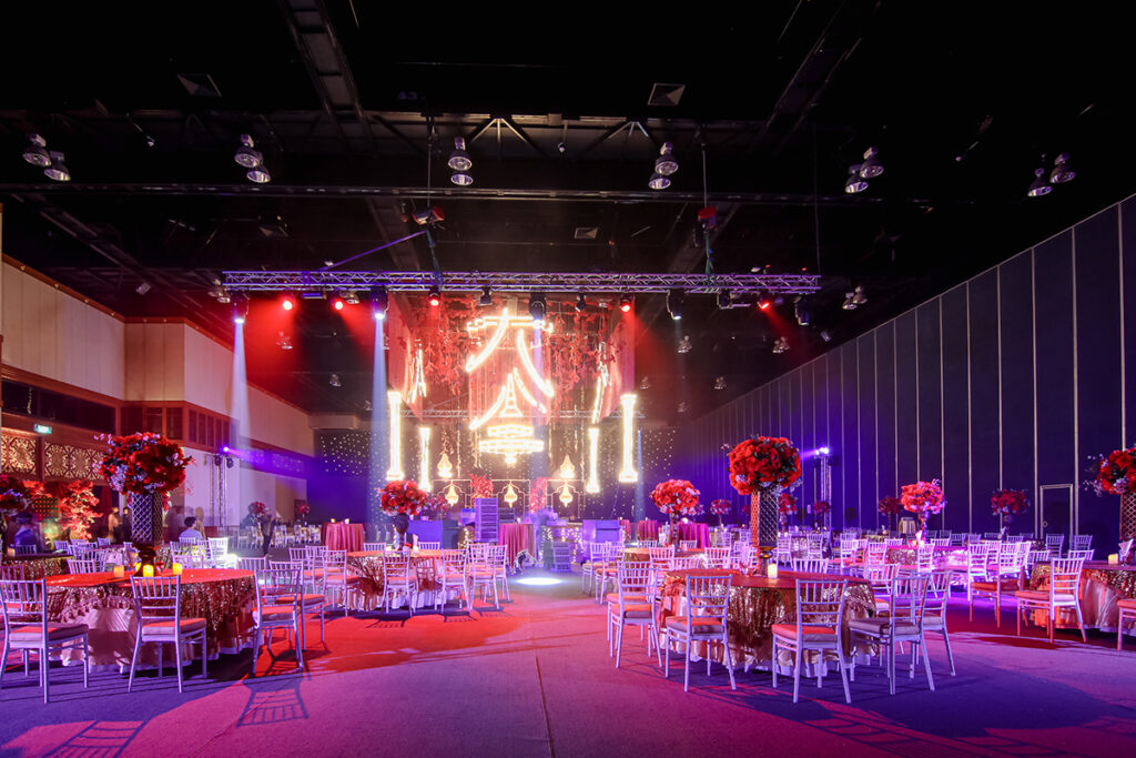 Event hall at PEACH transformed for an Indian wedding ceremony