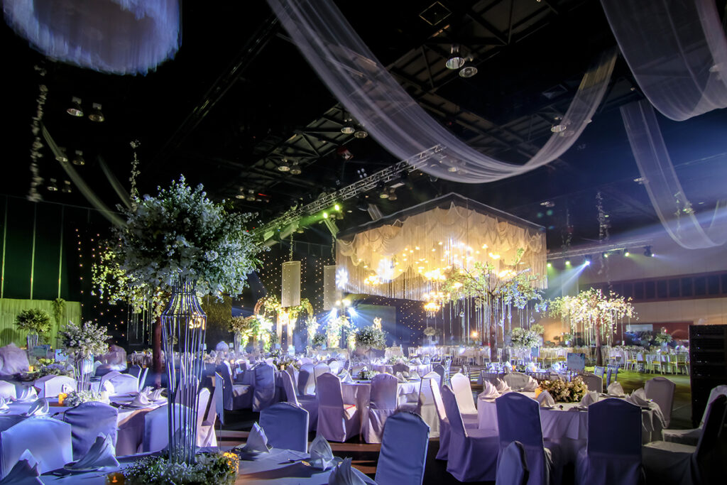 Event hall at PEACH decorated for an Indian wedding ceremony