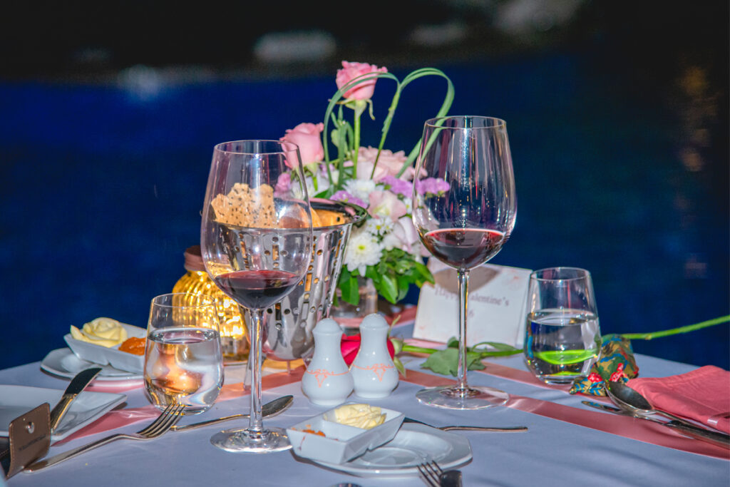 Romantic table set-up for two at our Valentine's Day Dinner 2024
