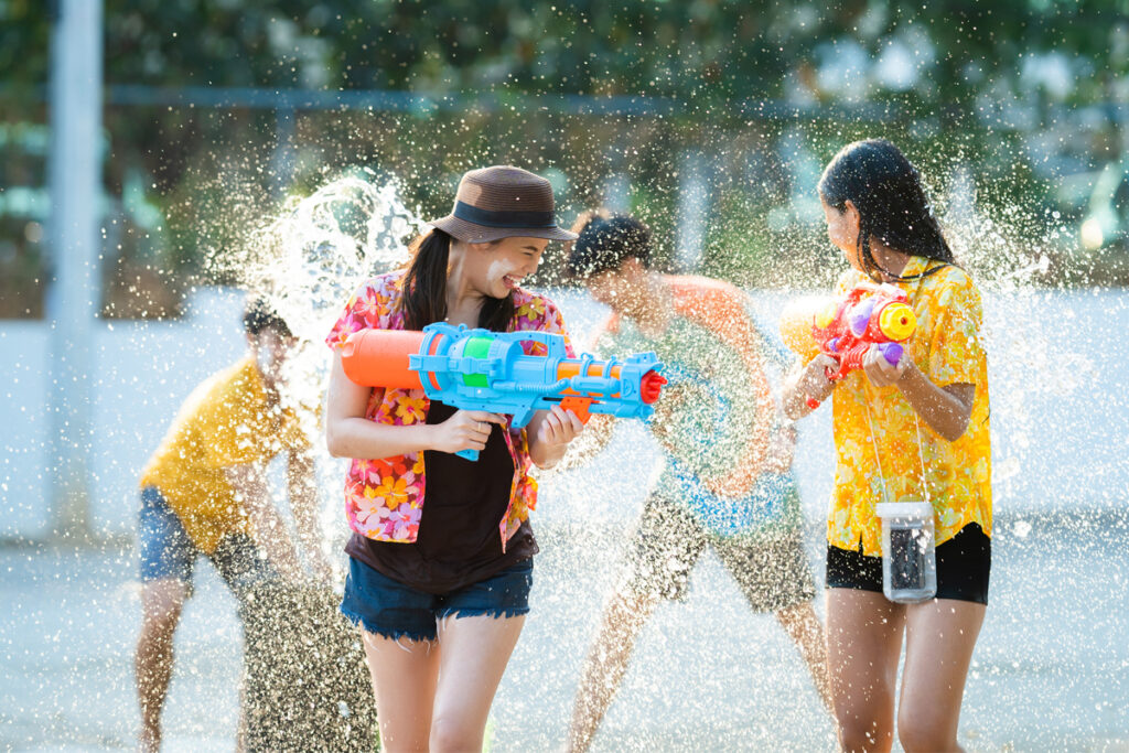 People celebrating Songkran in the streets of Pattaya
