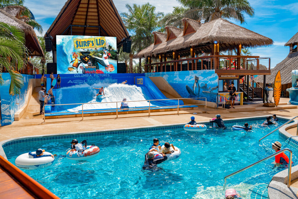 Surf simulator at Surf's Up Zone in Columbia Pictures Aquaverse