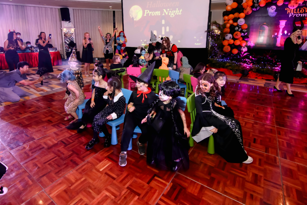 Musical chairs game at our Halloween party in Pattaya