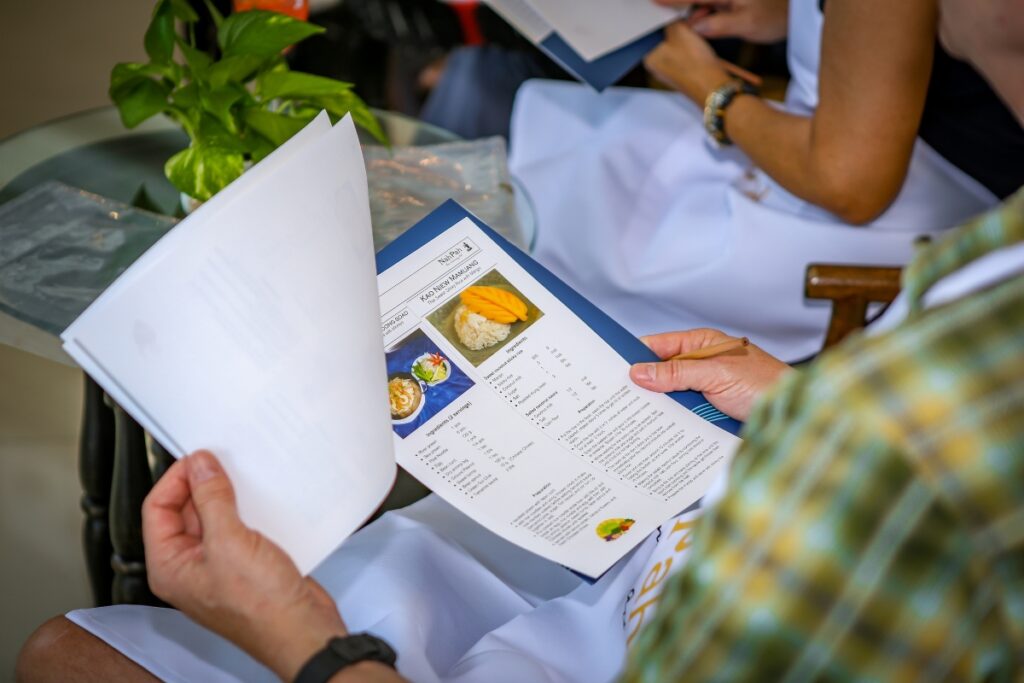 recipe handouts at thai cooking class in pattaya