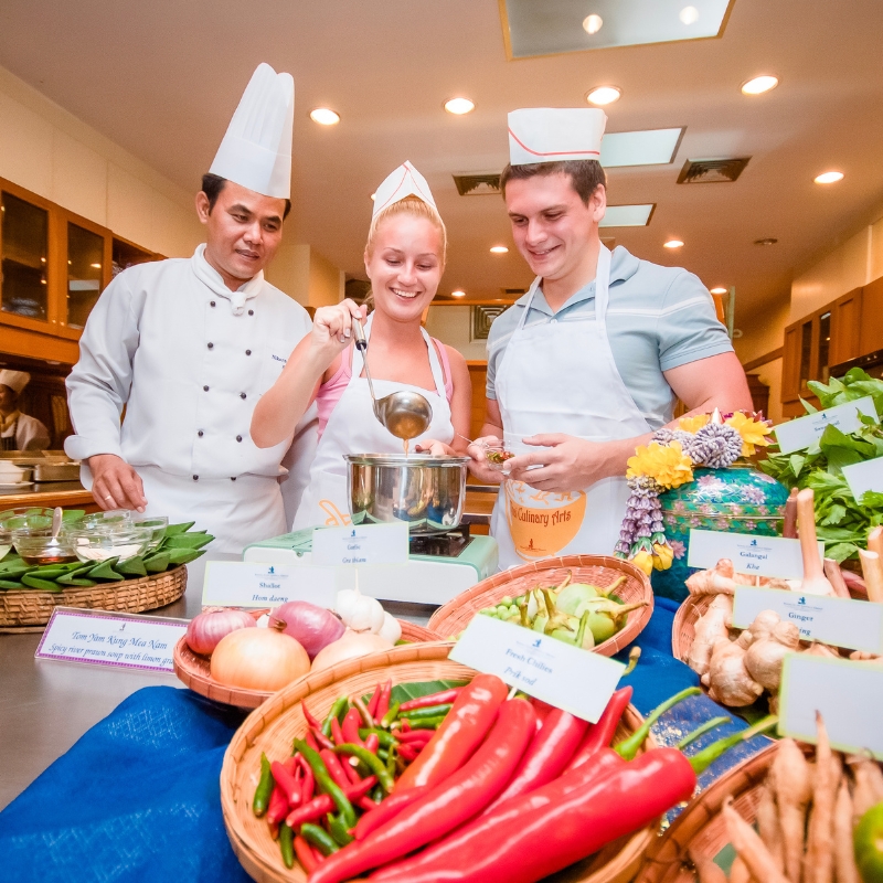making thai food at thai cooking course in pattaya