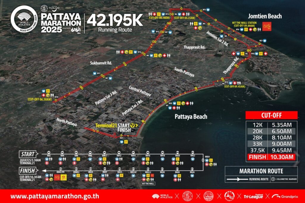 เส้นทางการวิ่ง งานพัทยามาราธอน 2025 จากจุดเริ่มต้นถึงเส้นชัย