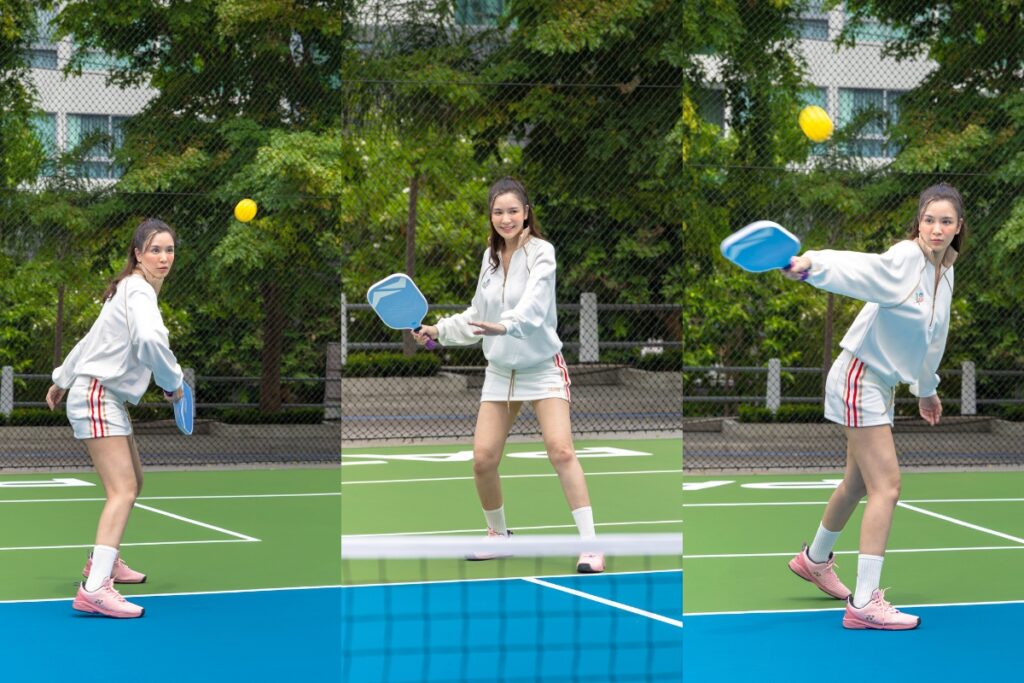 Woman playing pickleball